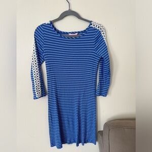 Lilly Pulitzer Small Dress Long Sleeve Blue and White Stripe White Eyelet Arm